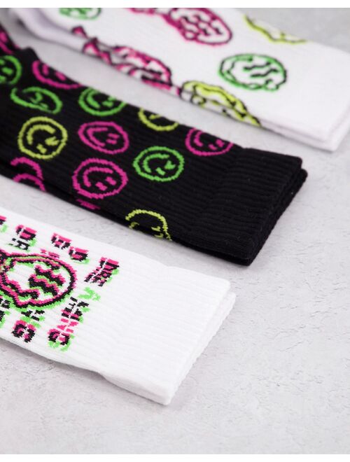 ASOS DESIGN 3 pack neon smiley face sports socks