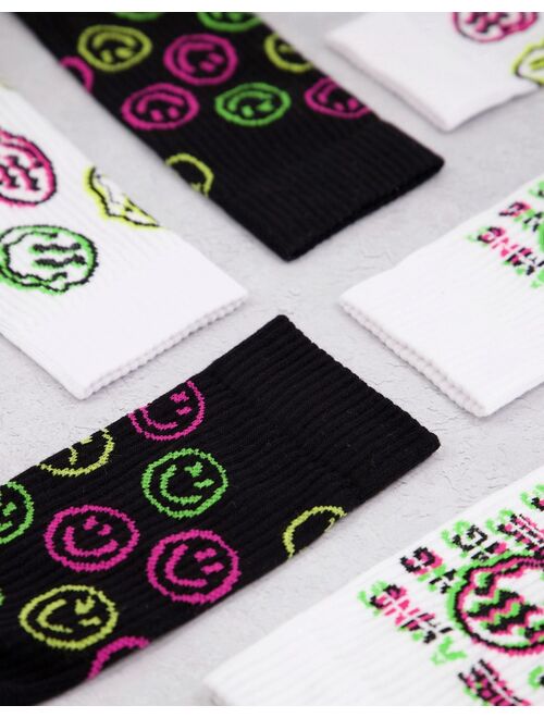 ASOS DESIGN 3 pack neon smiley face sports socks