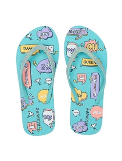 Ataiwee Girls Flip Flop Sandals - Kids Printed Slide Shoes for Little/Big Kid.