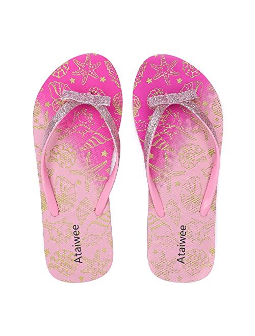 Ataiwee Girls Flip Flop Sandals - Kids Printed Slide Shoes for Little/Big Kid.