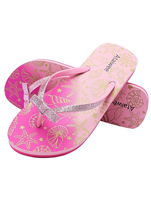 Ataiwee Girls Flip Flop Sandals - Kids Printed Slide Shoes for Little/Big Kid.