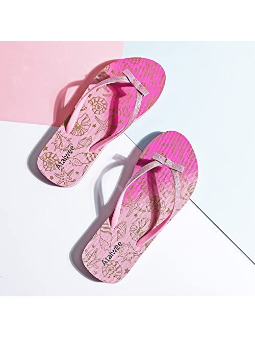 Ataiwee Girls Flip Flop Sandals - Kids Printed Slide Shoes for Little/Big Kid.