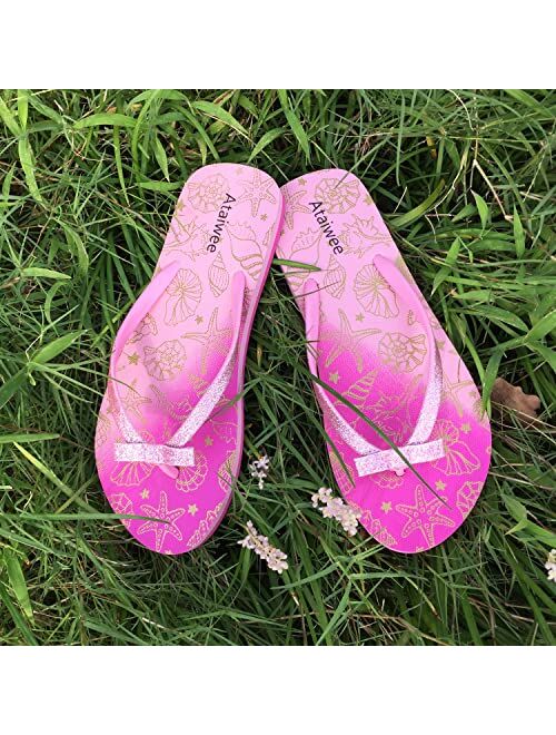 Ataiwee Girls Flip Flop Sandals - Kids Printed Slide Shoes for Little/Big Kid.