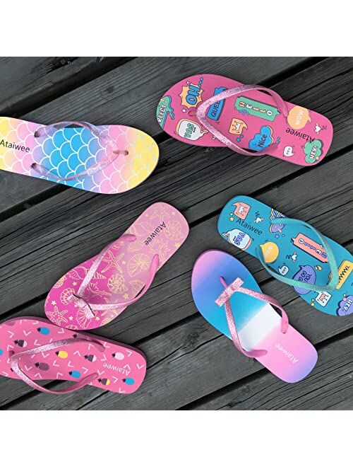 Ataiwee Girls Flip Flop Sandals - Kids Printed Slide Shoes for Little/Big Kid.