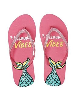 Veittes Kid's Girl Flip Flops, Little/Big Girls Slip On Beach Thong Sandals with Mermaid Pineapple Pattern for Younger Older Children.