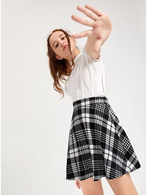 SHEIN Teen Girls Plaid Flare Hem Skirt