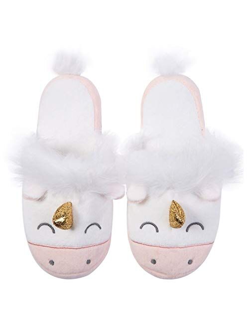 Mtzyoa Kids Slippers Unicorn Cute House Slippers Memory foam Girls Fuzzy Slides