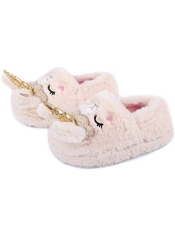 LongBay Boys Girls Cute Animal House Shoes Fuzzy Plush Fleece Slippers with Soft Non-Skid Sole