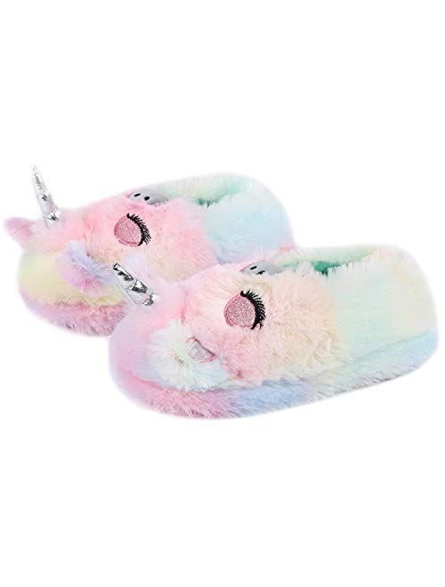 LongBay Boys Girls Cute Animal House Shoes Fuzzy Plush Fleece Slippers with Soft Non-Skid Sole