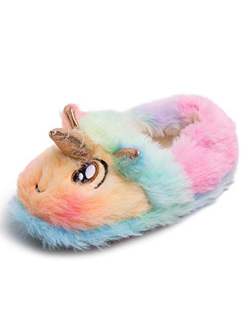 Knemksplanet Toddler Boys Girls Fuzzy Slippers Kids Cute Cartoon Unicorn Dinosaur Bunny Shoes Non-Slip Animals Fluffy Plush House Slippers Fur Lined Warm Indoor Bedroom S