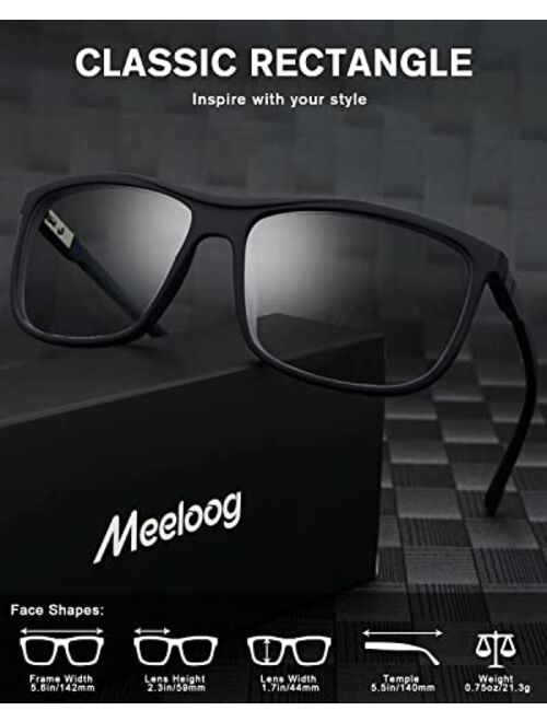 Meeloog Mens Sunglasses Polarized UV Protection, Classic Rectangle Shades, Fashion Square Sun Glasses Driving Fishing