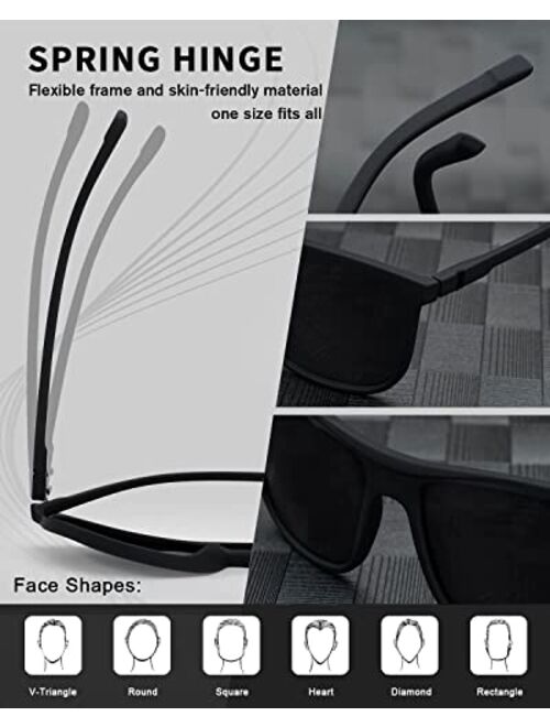 Meeloog Mens Sunglasses Polarized UV Protection, Classic Rectangle Shades, Fashion Square Sun Glasses Driving Fishing