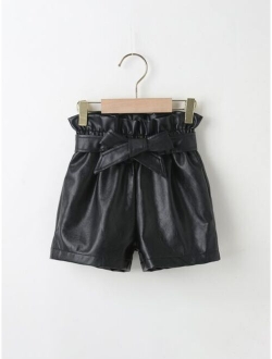 Toddler Girls PU Leather Belted Paper Bag Waist Shorts