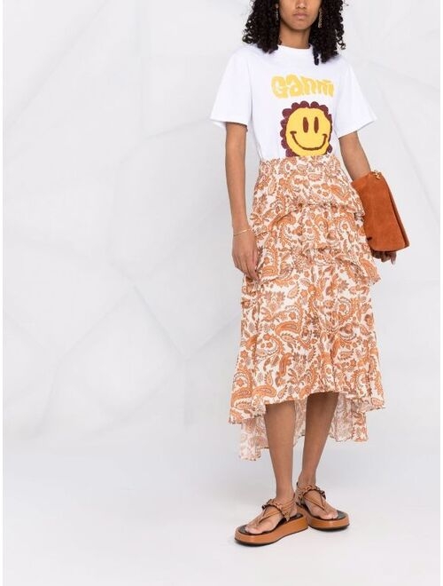 Maje paisley-print asymmetric midi skirt