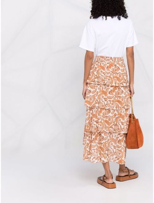 Maje paisley-print asymmetric midi skirt