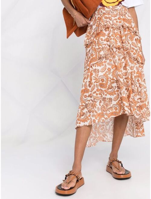 Maje paisley-print asymmetric midi skirt