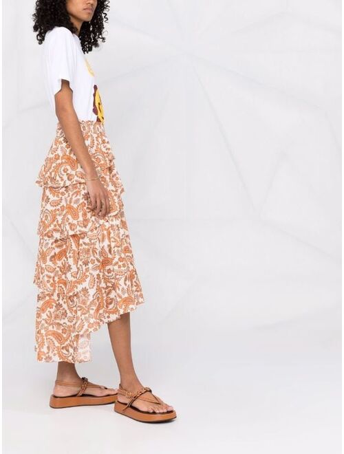 Maje paisley-print asymmetric midi skirt