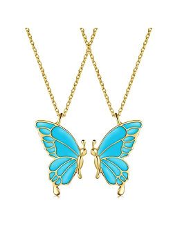 Vanhariacc Best Friend Necklace Butterfly Friendship Pendant Necklace Set Chain for Women Girl BFF Necklace for 2