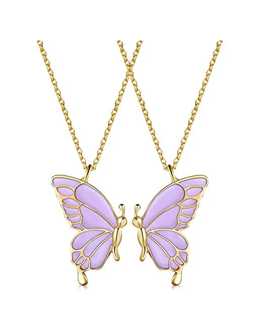 Vanhariacc Best Friend Necklace Butterfly Friendship Pendant Necklace Set Chain for Women Girl BFF Necklace for 2