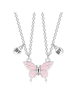 NOASR Best Friend Necklace Magnetic Butterfly BFF Necklaces for 2 Drop Glaze Butterfly Matching Friendship Necklace for Girls Women Gifts