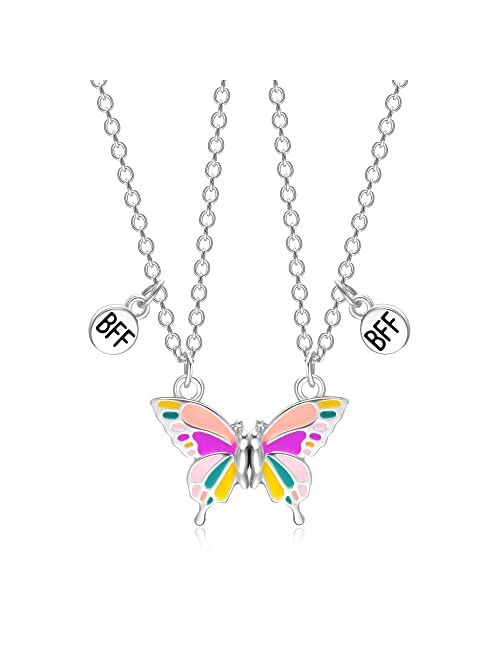 NOASR Best Friend Necklace Magnetic Butterfly BFF Necklaces for 2 Drop Glaze Butterfly Matching Friendship Necklace for Girls Women Gifts