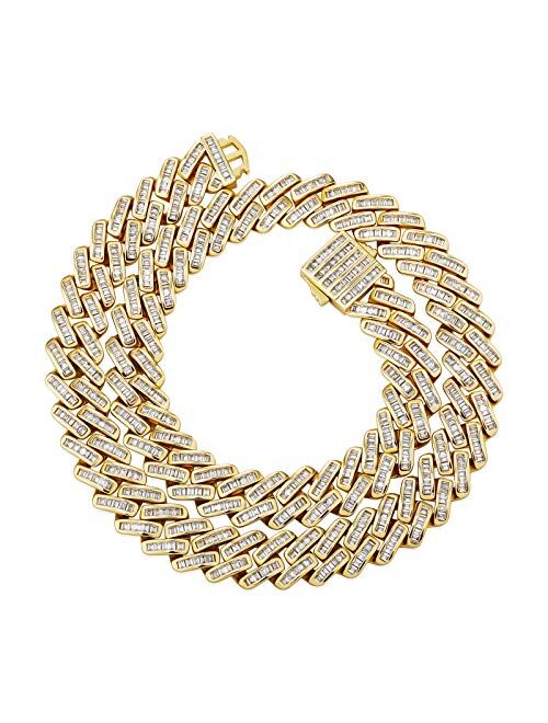 TOPGRILLZ 12mm/18mm Baguette Diamond Miami Cuban Link Chain 6 Times 14K Gold Plated Solid CZ Choker Necklace for Men Women Jewelry Decoration