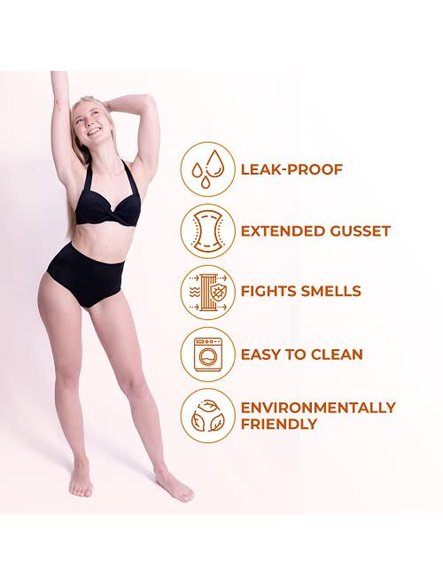 Savvi Wear Period Swimwear - Black Menstrual Leakproof Bikini Bottom - Slotted High Waisted Swim Bottoms for Teens, Girls, Women