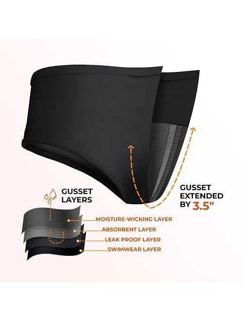 Savvi Wear Period Swimwear - Black Menstrual Leakproof Bikini Bottom - Slotted High Waisted Swim Bottoms for Teens, Girls, Women