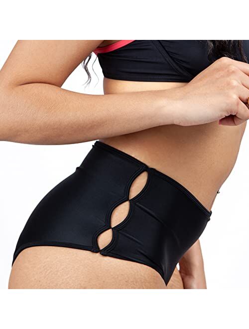 Savvi Wear Period Swimwear - Black Menstrual Leakproof Bikini Bottom - Slotted High Waisted Swim Bottoms for Teens, Girls, Women