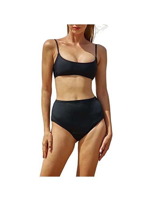 YAFEI Period Swimwear - Black Menstrual Leakproof Bikini Bottoms - High Waisted Swim Bottoms for Teens