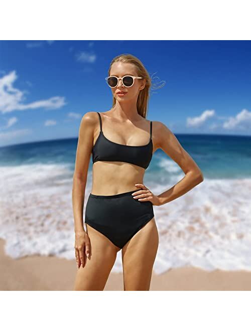 YAFEI Period Swimwear - Black Menstrual Leakproof Bikini Bottoms - High Waisted Swim Bottoms for Teens