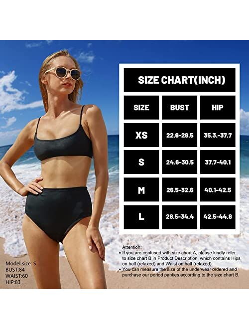 YAFEI Period Swimwear - Black Menstrual Leakproof Bikini Bottoms - High Waisted Swim Bottoms for Teens