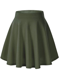 Loxdonz Girls Kids Casual Mini Stretch Waist Flared Plain Pleated Skater Skirt