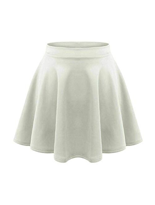 Loxdonz Girls Kids Casual Mini Stretch Waist Flared Plain Pleated Skater Skirt