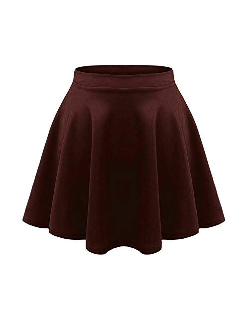 Loxdonz Girls Kids Casual Mini Stretch Waist Flared Plain Pleated Skater Skirt