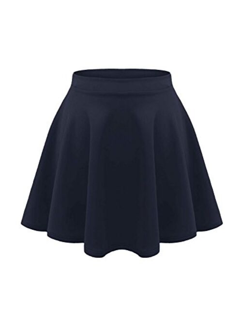 Loxdonz Girls Kids Casual Mini Stretch Waist Flared Plain Pleated Skater Skirt