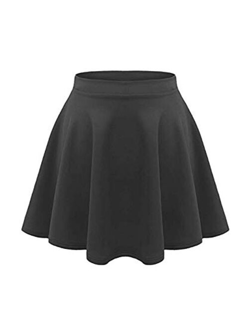 Loxdonz Girls Kids Casual Mini Stretch Waist Flared Plain Pleated Skater Skirt