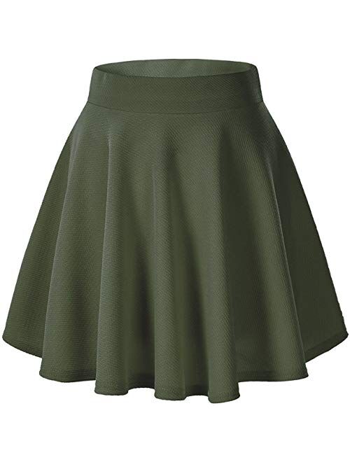 Loxdonz Girls Kids Casual Mini Stretch Waist Flared Plain Pleated Skater Skirt