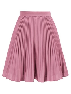 Girl's Pleated Elastic Waist A-line Flared Midi Skirt 6-12 Years