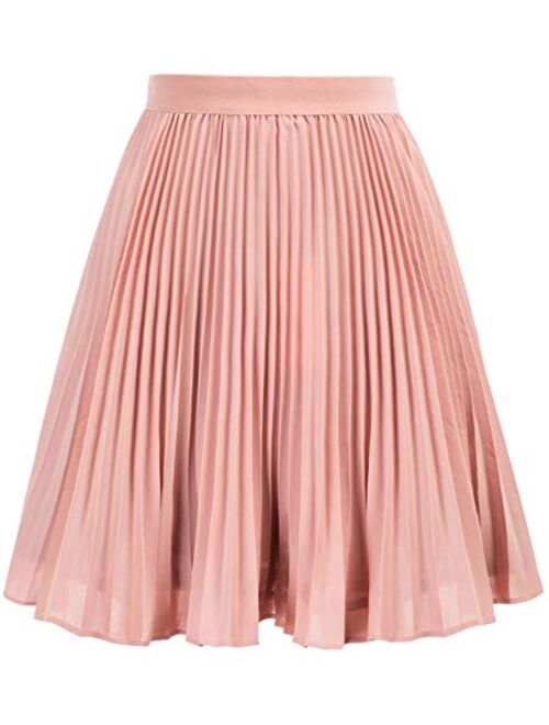 GRACE KARIN Girl's Pleated Elastic Waist A-line Flared Midi Skirt 6-12 Years