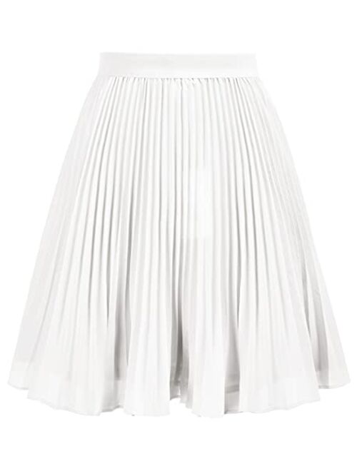 GRACE KARIN Girl's Pleated Elastic Waist A-line Flared Midi Skirt 6-12 Years