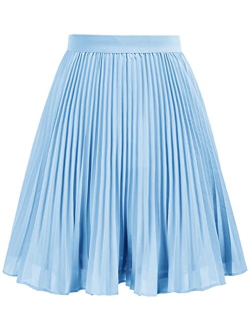 GRACE KARIN Girl's Pleated Elastic Waist A-line Flared Midi Skirt 6-12 Years