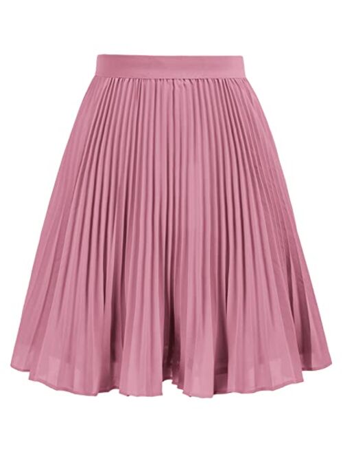 GRACE KARIN Girl's Pleated Elastic Waist A-line Flared Midi Skirt 6-12 Years