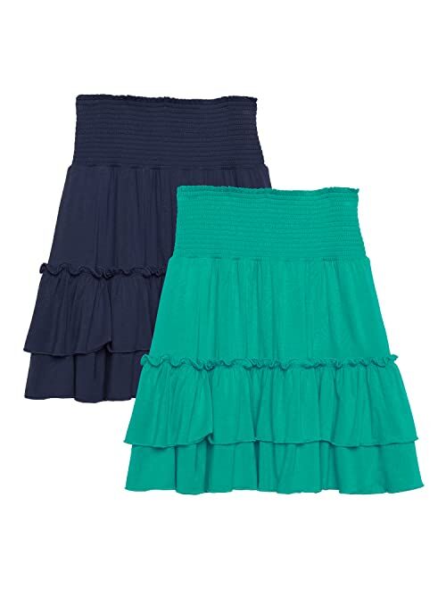 KIDPIK 2-Pack Smock Tiered Skirts - Knee Length Skirt for Girls 4 Years & Up - Comfy Modest Clothing - 2 Colors/Set