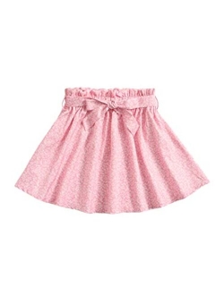 Girl's Boho Ditsy Floral Paperbag Waist Knot Front Belted A Line Short Skirt