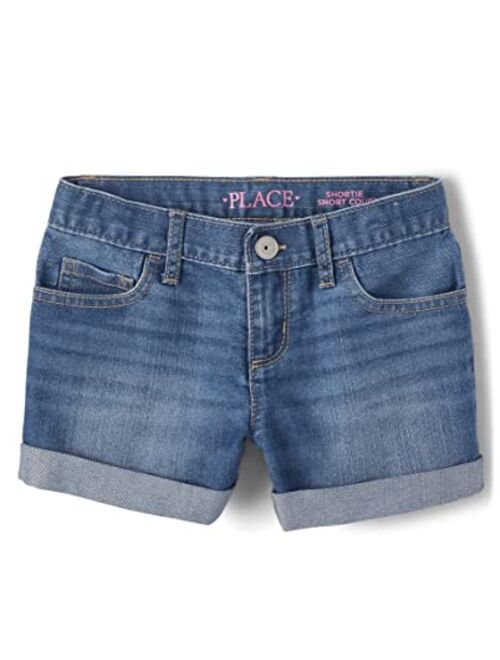 The Children's Place Girls Roll Cuff Denim Shortie Shorts