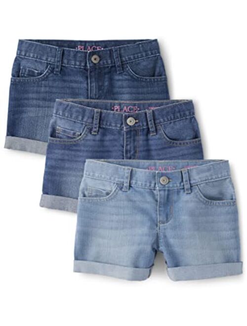 The Children's Place Girls Roll Cuff Denim Shortie Shorts