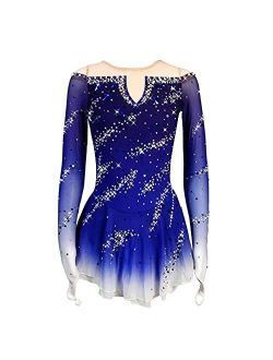 LIUHUO Figure Skating Dress Girls Blue Gradient Performance Ice Skating Dress