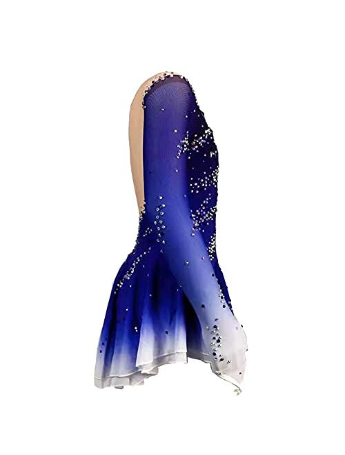 LIUHUO Figure Skating Dress Girls Blue Gradient Performance Ice Skating Dress