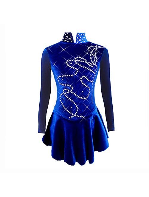 Liuhuo Ice Figure Skating Dress Girls Blue Velvet Skirts Children Dance Costumes Kids